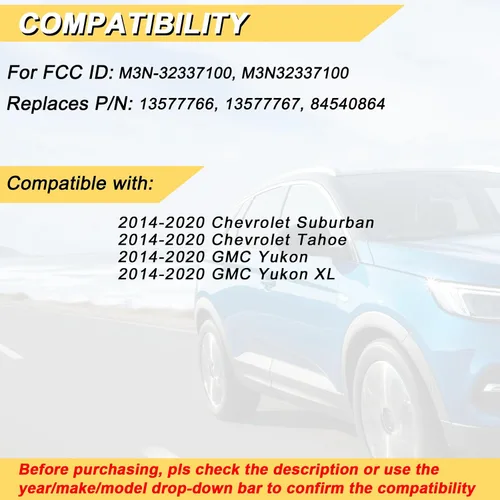 Miniatura 2 de Vurkcy Llavero de repuesto para 2014-2020 Chevrolet Suburban Tahoe y GMC Yukon/Yukon XL, control remoto de entrada sin llave para automóvil