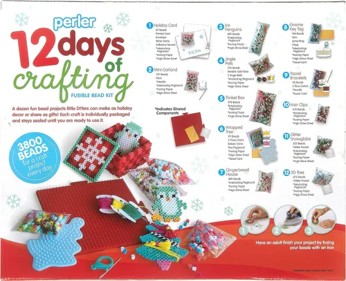 Miniatura 2 de Perler 80-56960 12 días de manualidades, kit de cuentas de fusión de Navidad hace 12 proyectos, multicolor, 3823 piezas 12 días de Navidad