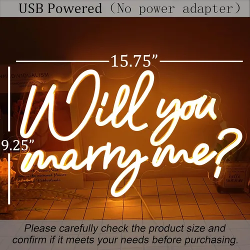 Miniatura 5 de SYLHOME Letrero de luz LED de neón con texto en inglés "Will You Marry Me?", propuesta para colgar en la pared, decoración de compromiso, día de San