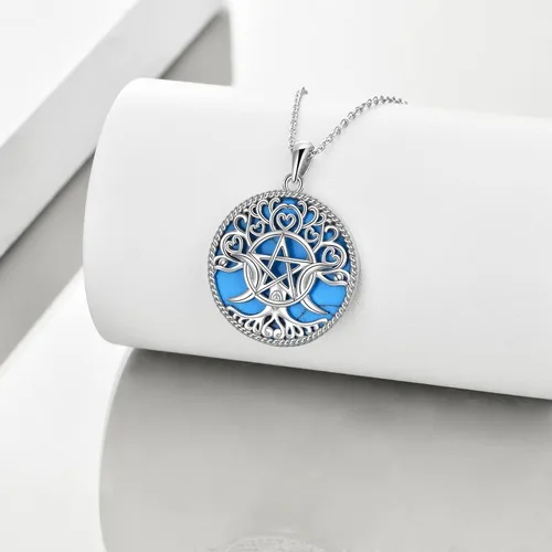 Miniatura 2 de YFN Collar de diosa de triple luna plata de ley pentagrama pentagrama ópalo pagano wiccano magia amuleto de árbol de la vida joyería para mujeres