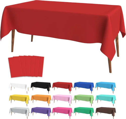 Miniatura 11 de Slergut Mantel de plástico rojo, paquete de 2 manteles rectangulares desechables rojos, para el día de la madre, boda, aniversario, fiesta