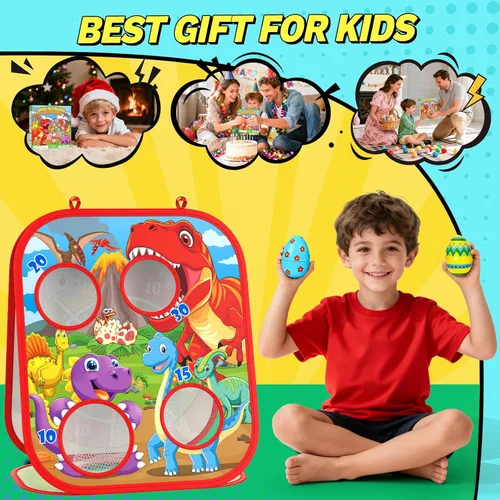 Miniatura 7 de Juego de Lanzamiento de Bolsas de Frijoles de Dinosaurio para Niños, Tablero de Cornhole 6-1, Juguetes al Aire Libre para Niños Pequeños