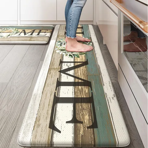 Miniatura 18 de KIMODE Alfombra Antifatiga para Cocina 2 Piezas, Alfombras de Cocina Impermeables y Antideslizantes, Alfombra de Cocina de Estilo Rústico para Piso
