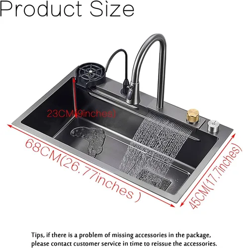 Miniatura 7 de Fregadero de cocina tipo cascada, fregadero de barra de acero inoxidable de un solo tazón negro, montaje inferior de la instalación de encimera
