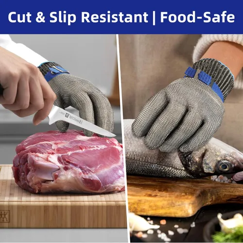 Miniatura 4 de Guante de corte resistente Schwer SlicePro ANSI A9 PR1706, guante de malla de acero inoxidable de grado alimenticio para cocina de cocina, corte