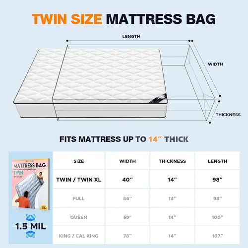 Miniatura 2 de Bolsa de plástico para colchón para mudanza y almacenamiento, funda impermeable para colchón, protector de colchón para suministros de mudanza