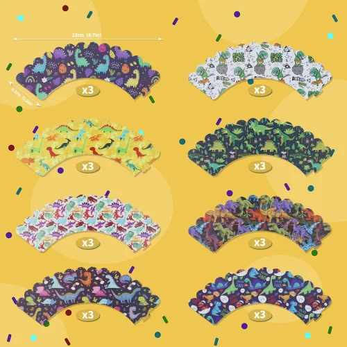 Miniatura 3 de 48 piezas de adornos y envoltorios de dinosaurios para cupcakes, dinosaurios de dibujos animados para niños y niñas, fiesta de cumpleaños, baby