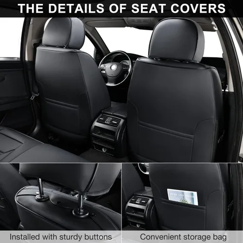 Miniatura 2 de TIEHESYT - Fundas de asiento de auto color negro, fundas de cuero transpirable para asientos delanteros y reposacabezas, ajuste interior universal