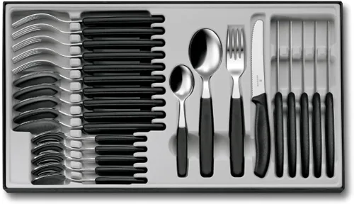 Victorinox Juego de mesa Swiss Classic con cuchillo de tomate 24 piezas, acero inoxidable, negro, 11.8 x 2.0 x 2.0 in