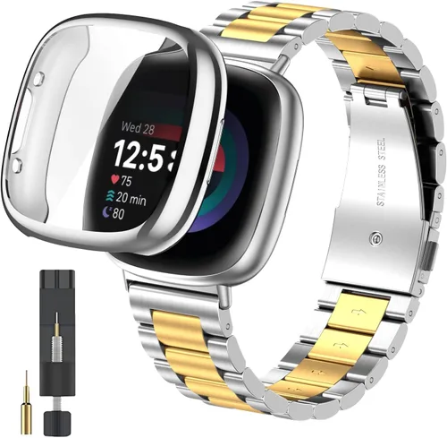 Miniatura 11 de ZPJPPLX para Fitbit Versa 4/Sense 2, Correa de Muñeca de Acero Inoxidable Sólido con Funda de Reloj, para Versa 3/Sense Correas de Repuesto de Metal