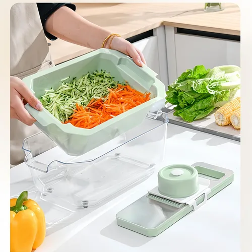 Miniatura 3 de Rallador de mandolina con cesta de drenaje, rallador de alimentos con contenedor, triturador de cocina 6 en 1 de acero inoxidable, rallador