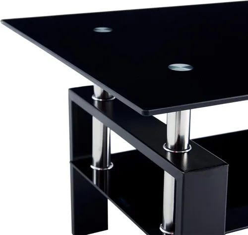 Miniatura 4 de Mesa de centro rectangular de cristal negro de 43.3 pulgadas, mesa de centro transparente, mesas centrales laterales modernas para sala de estar