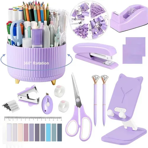 Miniatura 24 de Suministros de oficina, accesorios de escritorio negros, juego de suministros de oficina, juego de grapadora y dispensador de cinta, tijeras