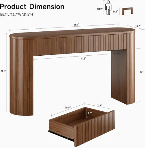 Miniatura 2 de Mesa consola de 55 pulgadas con 2 cajones, mesas de entrada acanaladas con almacenamiento, mesa de sofá detrás del sofá, mesas de pasillo, mesa