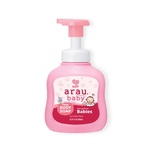 Arau Baby Jabón corporal de espuma con aroma a lavanda, jabón natural a base de plantas, sin fragancia ni aditivos artificiales, suave para la piel