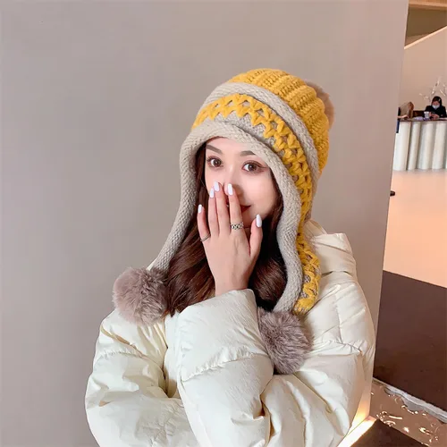 Miniatura 3 de HUAMULAN Gorro de invierno para mujer, con orejeras, con solapas, sherpa, esquí, nieve, forro polar, 3 pompones