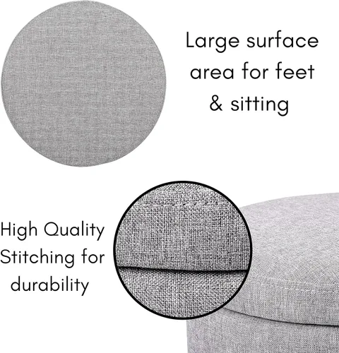Miniatura 8 de BIRDROCK HOME Taburete otomano de almacenamiento de lino gris con base de patas de metal negro, reposapiés acolchado suave y compacto, reposapiés