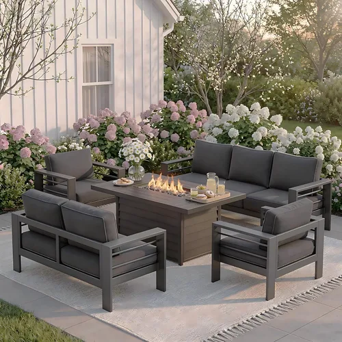 Miniatura 59 de Solaste Juego de muebles de patio de aluminio para todo tipo de clima, moderno juego de muebles de metal para exteriores con asientos profundos