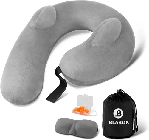 Miniatura 8 de Almohada Inflable para Cuello de Viaje, Almohada de Viaje con Soporte para Cabeza y Cuello, Almohada de Cuello para Viaje en Avión, Tren, Coche, Azul