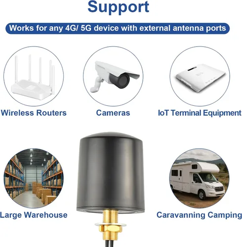Miniatura 5 de Antena WiFi omnidireccional MIMO 2x2 600-6000MHz 5G 4G LTE Antena exterior con 2x16.4ft Baja pérdida SMA Cables macho para enrutador Gateway