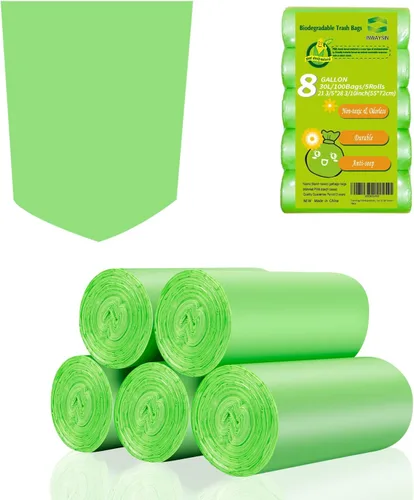 Miniatura 15 de Inwaysin - Mini bolsas de basura de 1.2 galones, bolsas de basura pequeñas, 6 litros, 100 bolsas, verde transparente