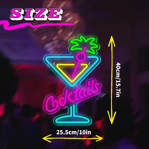 Miniatura 6 de Señal de Neón de Cócteles Letrero de Vaso de Cóctel Luces LED de Neón para Arte de Pared para Decoración de Bar de Cerveza Luces de Neón Dimmable