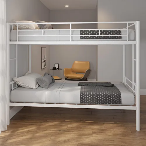 Miniatura 9 de Litera individual sobre metal, camas resistentes con 2 escaleras laterales, ahorro de espacio, sin ruido, no necesita somier, para niños, niñas