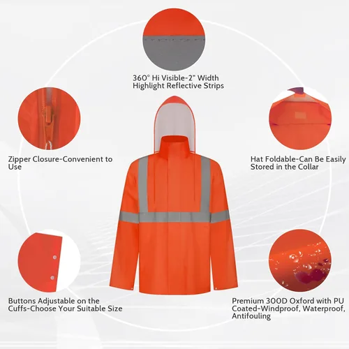 Miniatura 28 de TCCFCCT Chaqueta de lluvia de alta visibilidad para hombre, impermeable, abrigo de lluvia de alta visibilidad para hombres y mujeres con capucha
