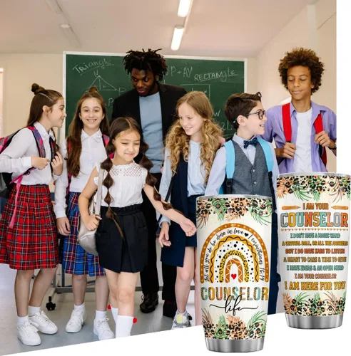 Miniatura 2 de 4LIEUBASMI Vaso de 20 onzas para consejero escolar, semana de agradecimiento al consejero, moderno multicolor con estampado de letras de arco iris