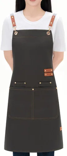 Miniatura 2 de Delantales de chef para hombres y mujeres con bolsillos grandes, lona de algodón, espalda cruzada, ajustable, para cocinar, trabajo, impermeable
