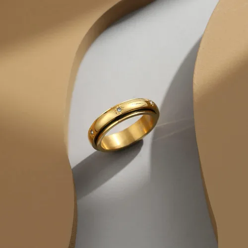 Miniatura 4 de LOXUAKAM Anillos para mujer, chapados en oro de 14 quilates, antiansiedad, con circonitas cúbicas, anillos para aliviar la ansiedad, promesa