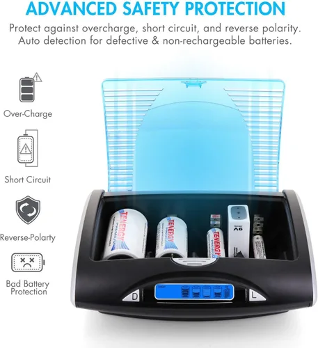 Miniatura 9 de Tenergy Paquete de 68 baterías recargables con cargador, 24 pilas AA 24 x AAA 8xC 8xD recargables con cargador, ideal para electrónica doméstica