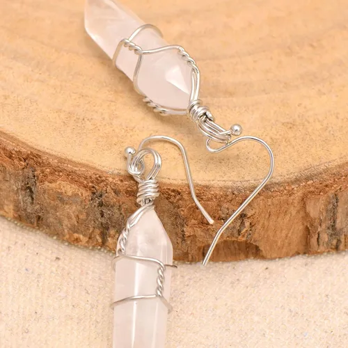 Miniatura 45 de Pendientes de cristal de punta envuelta en alambre de piedra pulida para mujer Reiki Energy Healing