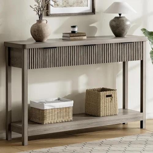Miniatura 11 de Lulive Mesa Consola Acanalada de 51" para Entrada, Mesa de Entrada con 3 Cajones de Madera, Mesa Estilo Granja Detrás del Sofá para Sala de Estar