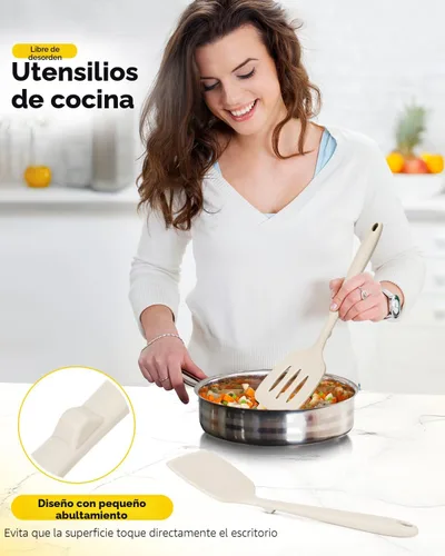 Miniatura 4 de Paquete de 2 volteadores de espátula de silicona, juego de espátulas de cocina ranuradas antiadherentes, utensilios de cocina resistentes al calor