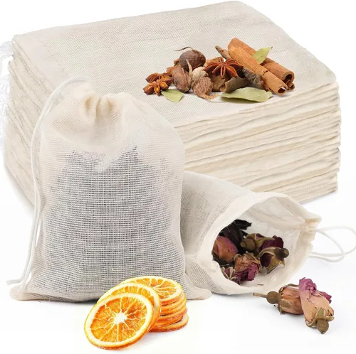 GliSun 50 bolsas de muselina con cordón, bolsas de té reutilizables, de algodón natural, sin blanquear, pequeñas bolsas de tela para quesos para
