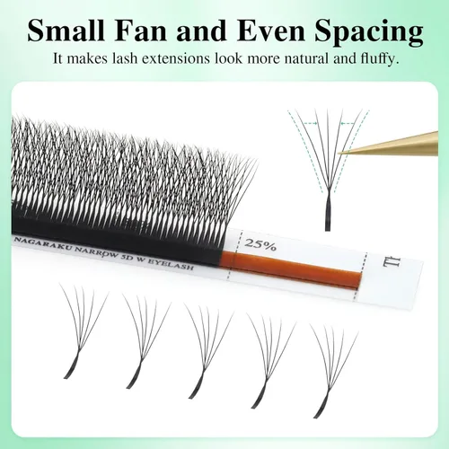 Miniatura 39 de NAGARAKU Extensiones de pestañas falsas en forma de W de 4D, suaves y naturales, con volumen, rizado D, 0.07mm, mezcla de 8-15mm, abanico 0.07-D 4D W