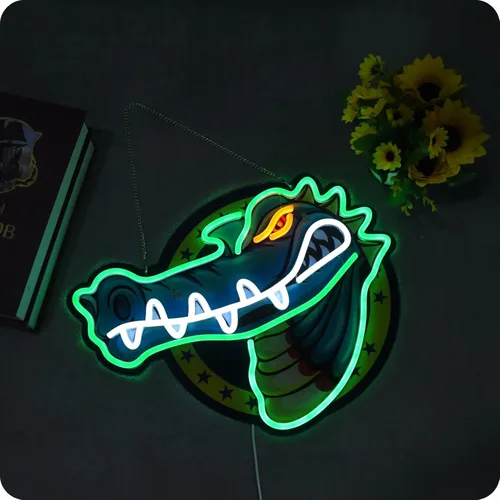Miniatura 6 de IMTATTO Letrero de neón de cocodrilo con luz LED para decoración de pared, alimentado por USB, bar, pub, tienda, club, garaje, dormitorio, obra