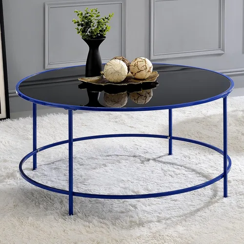 Miniatura 2 de HOMES: Inside + Out Wicke - Mesa de centro redonda de cristal templado moderna de 22 pulgadas para sala de estar, dormitorio, color azul