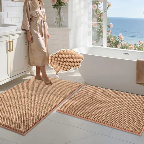 Miniatura 36 de BSICPRO Juego de alfombras de baño 2 piezas - Tapetes de baño de chenilla antideslizantes - Gruesa y suave alfombra absorbente de salvia para baño