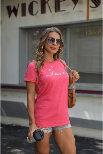 Miniatura 2 de NIUBIA Camiseta de manga corta con estampado de amor para mujer, camiseta holgada de verano