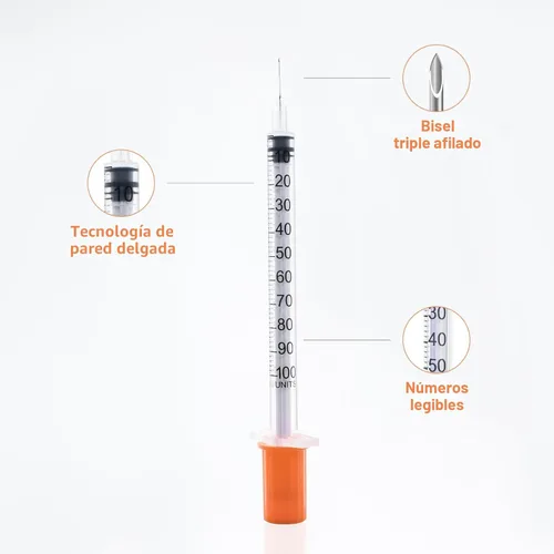 Miniatura 3 de Jeringas U-100 de 1 cc con 31g 5/16" (8mm), envueltas individualmente, paquete de 100