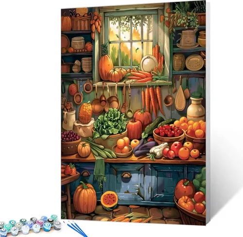 Miniatura 17 de Pintura de especias y hierbas, kit de pintura de cilantro y salvia por números, 16 x 20 pulgadas, lienzo de cocina para bricolaje, aceite vegetal
