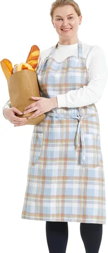Miniatura 46 de Delantales de algodón y lino para hornear, talla grande, para mujer, con bolsillos, cocina