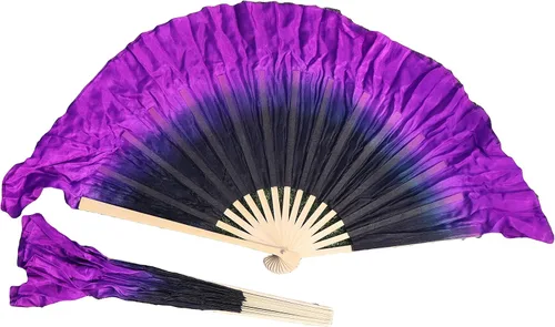 Winged Sirenny Pares de abanicos plegables de seda cortos de 4 pulgadas (3.9 in) para adoración y baile popular chino (negro a morado)