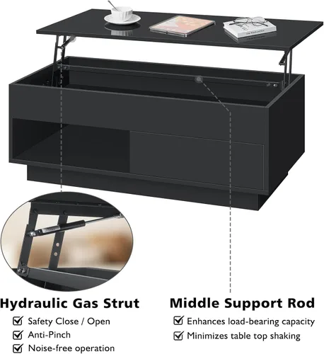 Miniatura 4 de HOMMPA - Mesa de café con tapa elevable de 40" con almacenamiento, mesa de centro LED moderna de alto brillo para sala de estar, mesa de té moderna