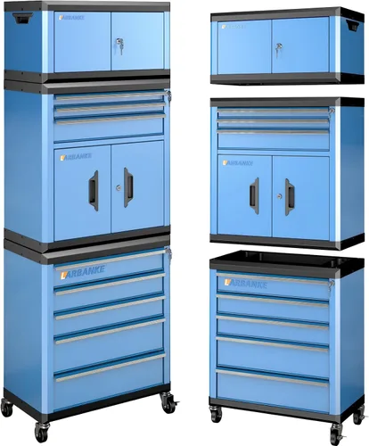 Miniatura 14 de Caja de herramientas de 4 cajones con cerradura y llaves, caja de herramientas portátil con encimera multifuncional, con forro de cajón y orificios