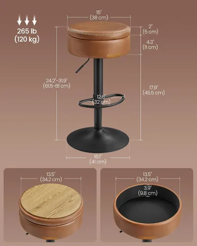 Miniatura 2 de VASAGLE Colección EKHO - Juego de 2 taburetes de bar giratorios 360°, taburetes de bar ajustables en altura con almacenamiento, cuero sintético