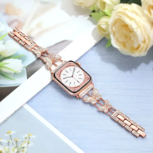 Miniatura 5 de wipalor Correa de metal fina con diseño de mariposa para Apple Watch para mujer de 1.614 pulgadas, 1.575 pulgadas, 1.496 pulgadas, bonitas