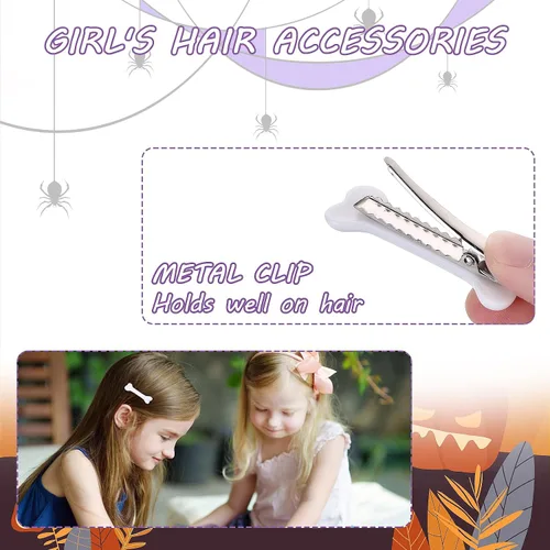 Miniatura 3 de WLLHYF Paquete de 4 pinzas para el pelo de hueso blanco, pasadores góticos de Halloween, huesos de perro, horquillas para el pelo de cocodrilo